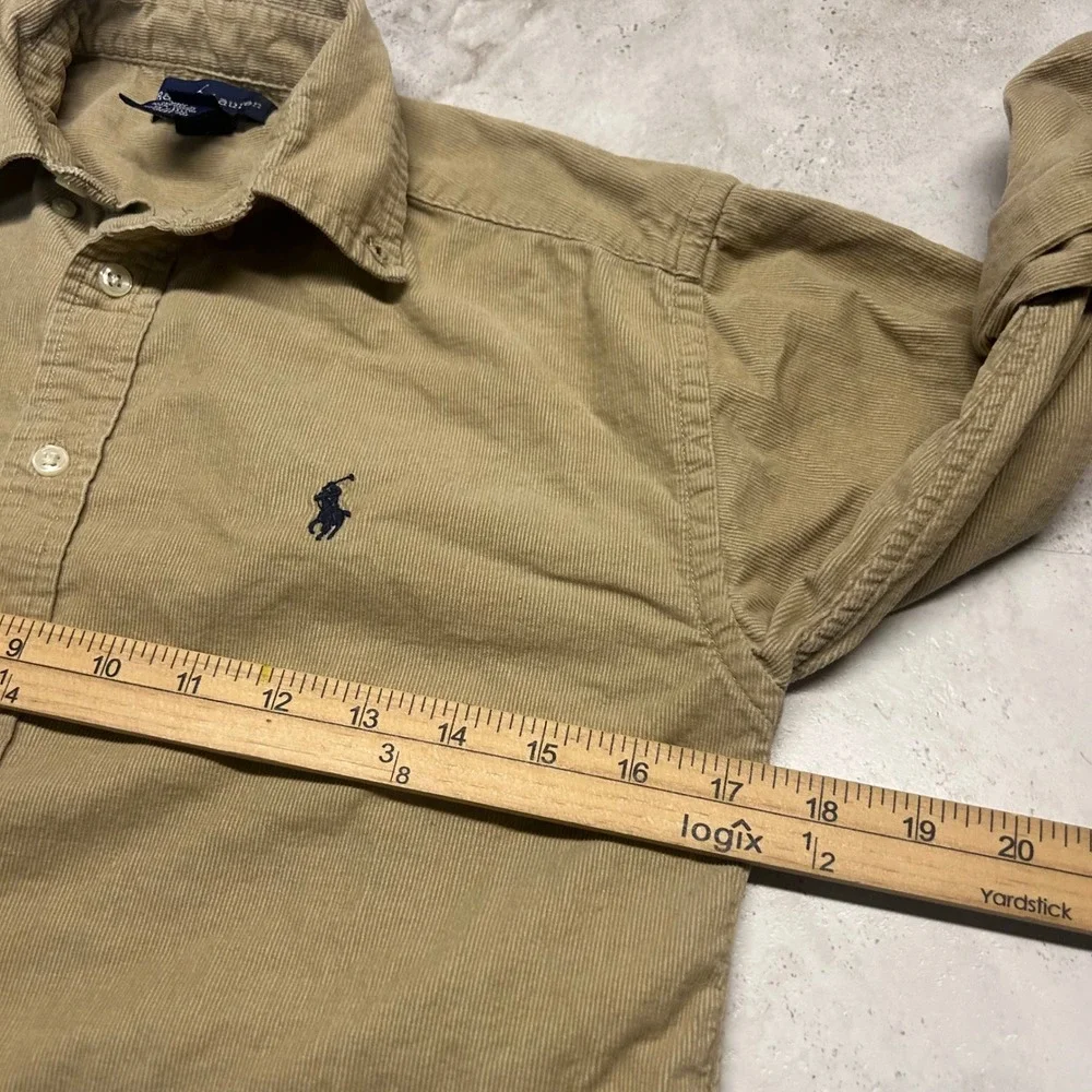 Ralph Lauren Corduroy Shirt Tan Boys Size M 12/14 Khaki Button Down Preppy